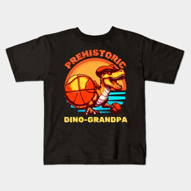 Vintage Funny Prehistoric Dino-Grandfather Comboy Dinosaur Basketball Kids T-Shirt by JEA Jennifer Espina Arts